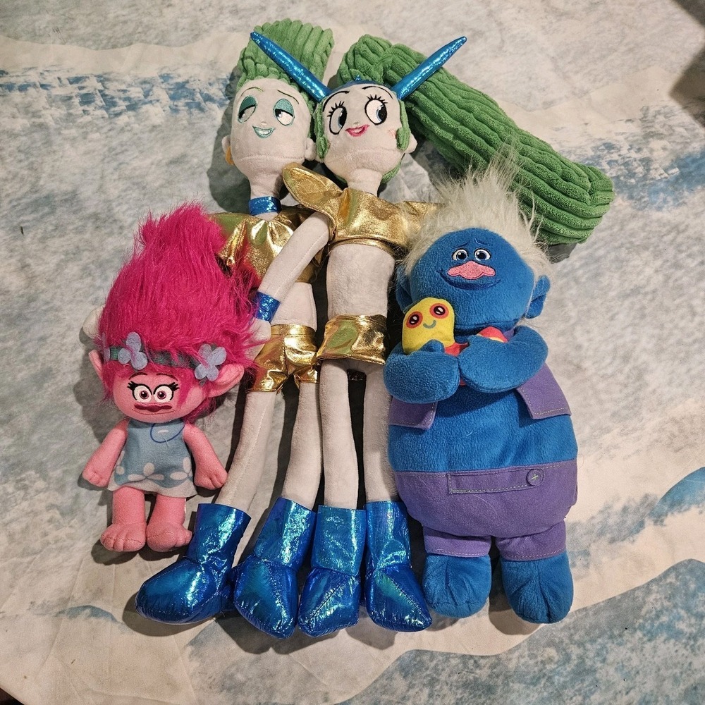 DreamWorks Trolls Plush Bundle Poppy Biggie Satin & Chenille Lot of 4
